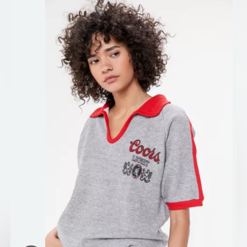 Vintage Coors Light Gray and Red Women's Collared Sweatshirt made in USA